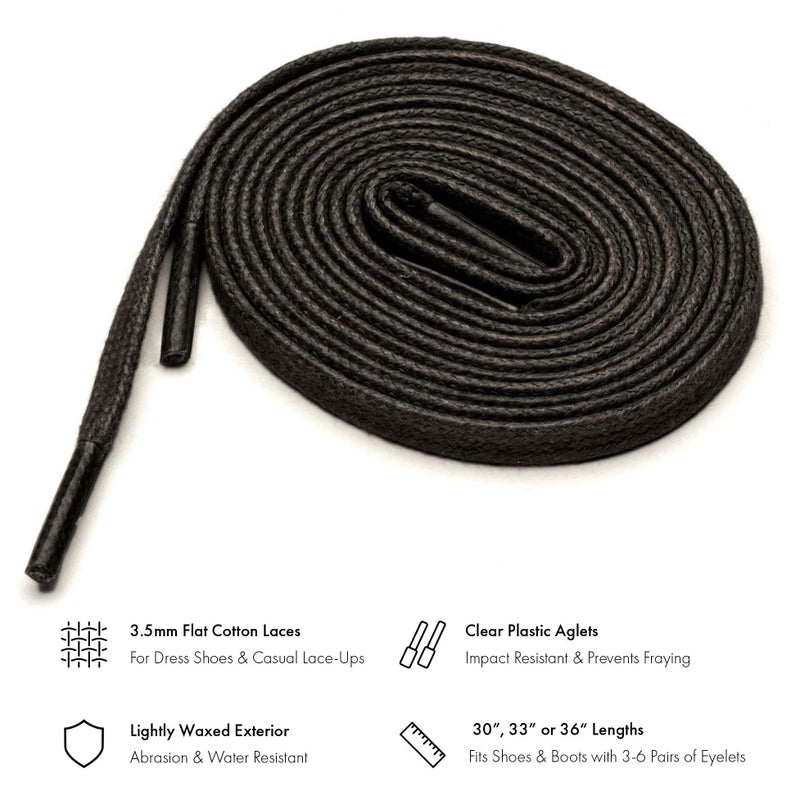 Benchmark Basics Benchmark Flat Dress Shoe Laces - Waxed Cotton Flat Shoelaces for Shoes and Boots (Black, 36") - Image 2